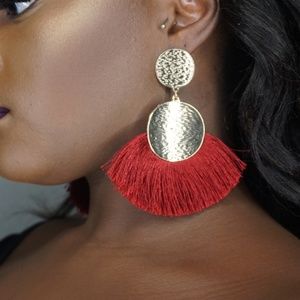 Red and Gold Frindge Earrings